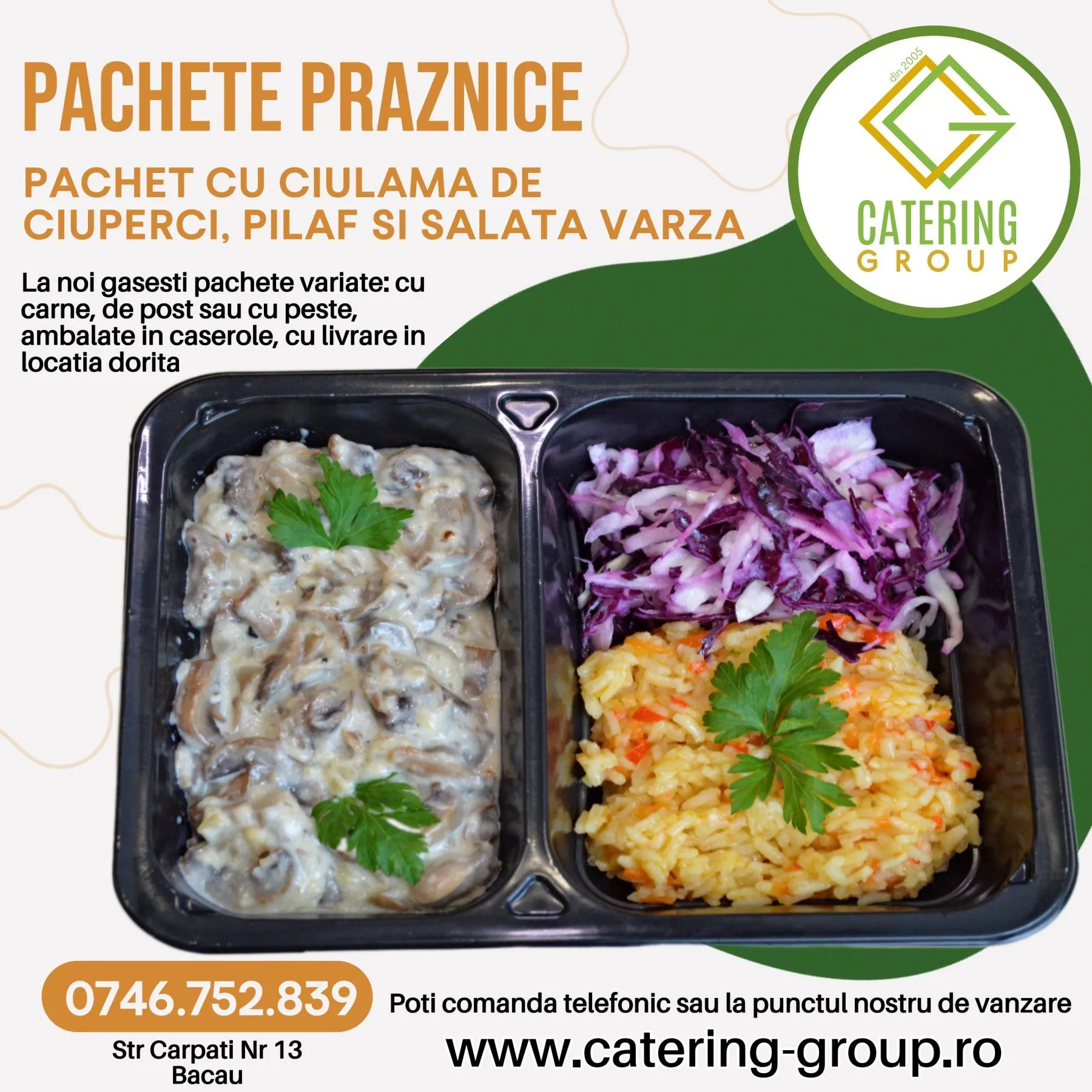Pachet Praznic - Ciulama de Ciuperci cu Pilaf si Salata 1 Pachet Praznic - Ciulama de Ciuperci cu Pilaf si Salata